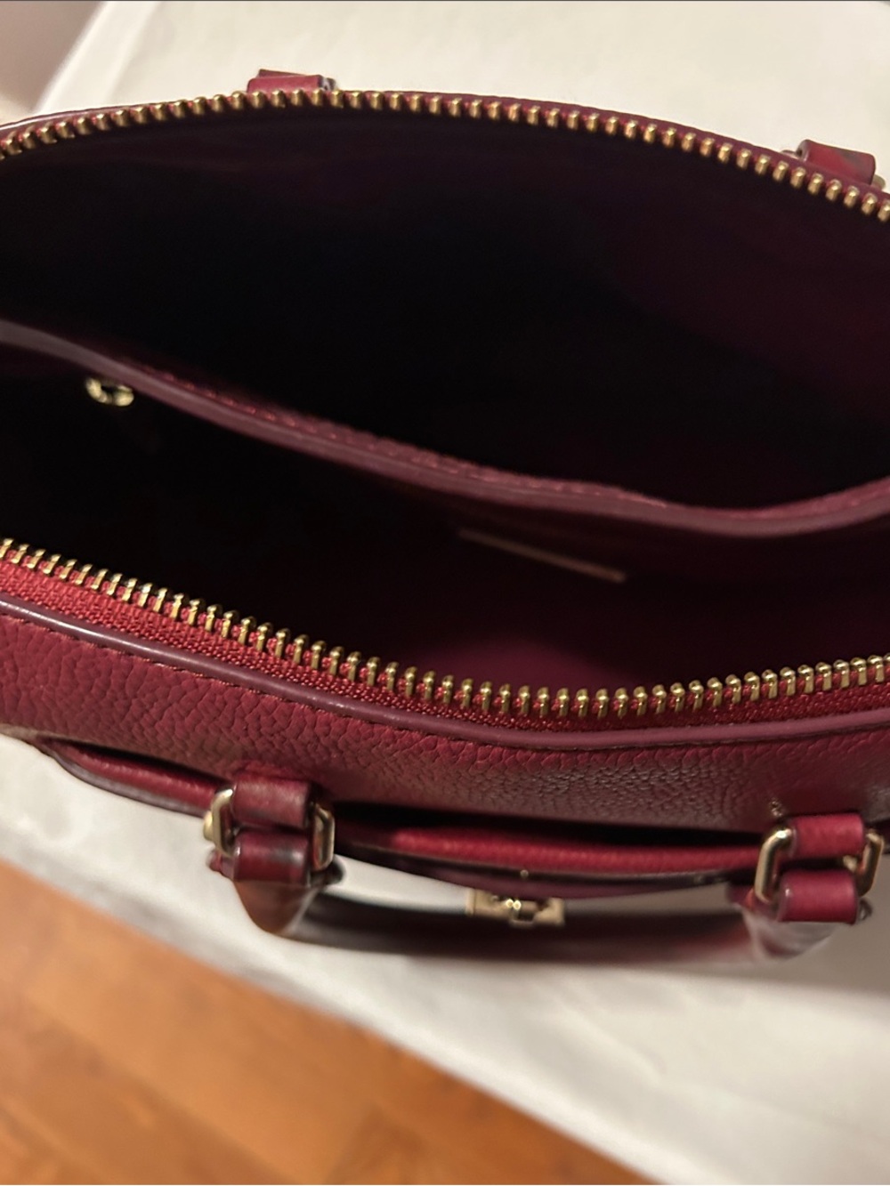 Tory Burch Burgundy Leather Satchel with Gold Hardware in EUC Retail $595 - Picture 10 of 14